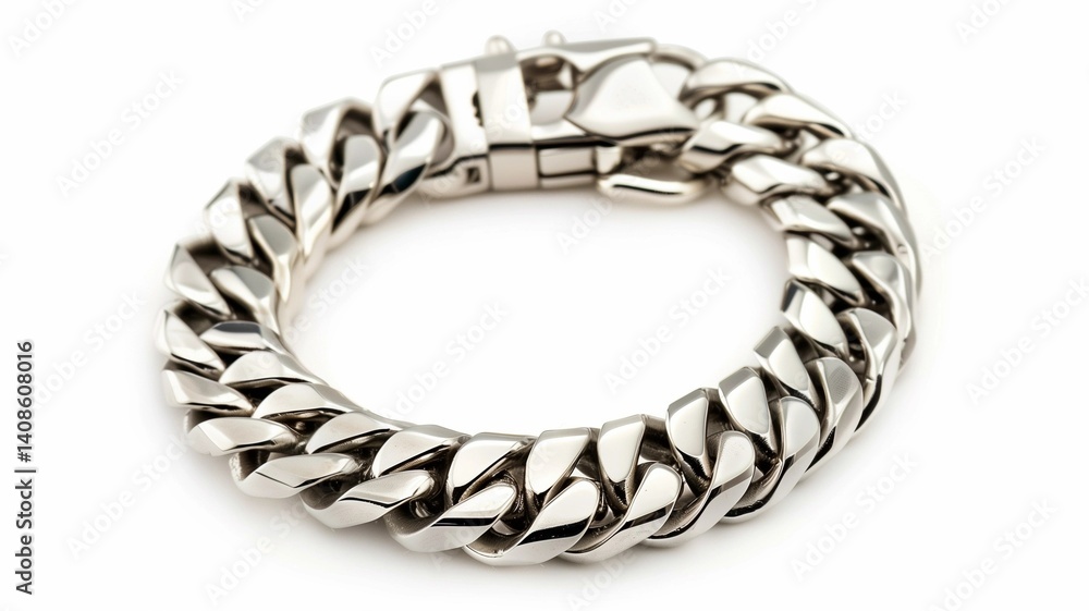 Obraz premium Photorealistic image of a silver bracelet on a white background
