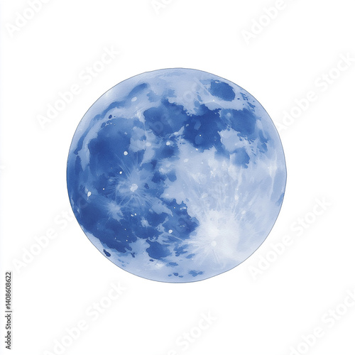 Enchanting blue moon illustration capturing serene nighttime beauty in an artistic watercolor style