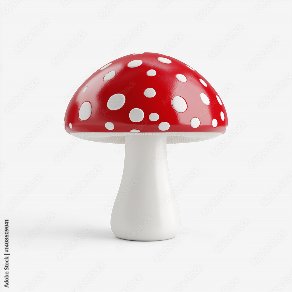 Bright red mushroom with white spots shown in a minimalistic setting showcasing its whimsical design Bright red mushroom with white spots shown in a minimalistic setting showcasing its whimsical design