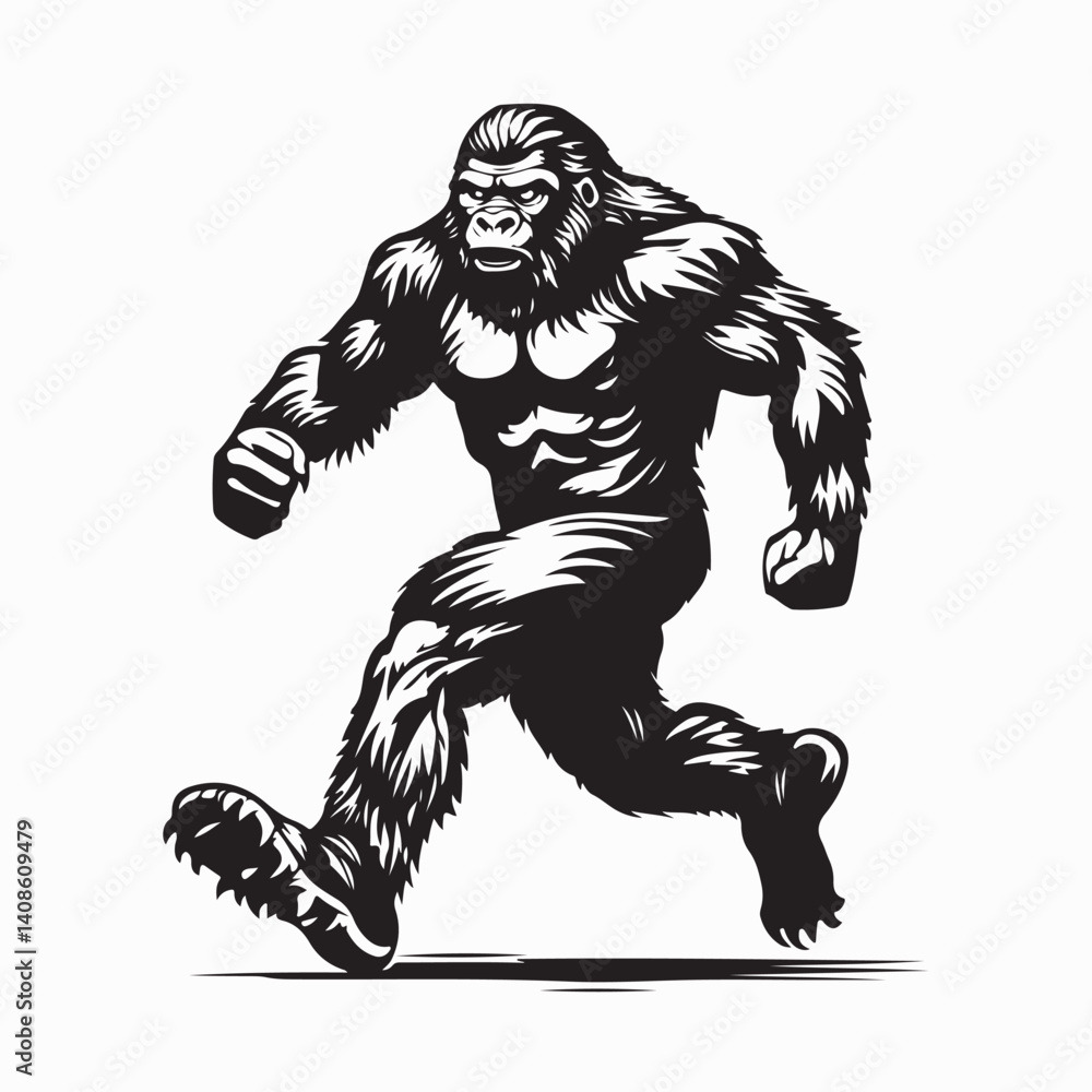 Fototapeta premium Bigfoot Running Vector Illustration isolated on white background.