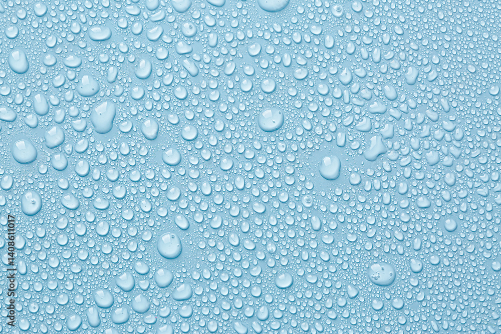 Many water drops on light blue background Many water drops on light blue background