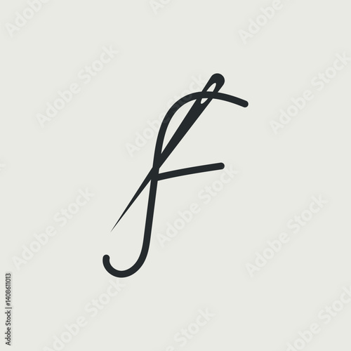 F Letter with Needle and Thread Logo. Letter F logo design with needle for your clothing brand, sewing, and boutique.