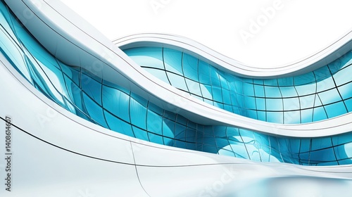 Abstract modern building facade, curved glass, white, futuristic