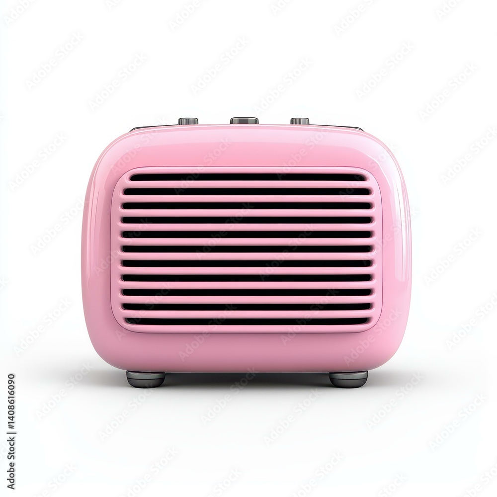 This vibrant pink retro speaker brings a fun touch to any space, combining style with great sound for music lovers. This vibrant pink retro speaker brings a fun touch to any space, combining style with great sound for music lovers.