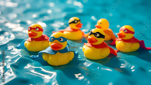 Colorful Superhero Rubber Ducks Floating