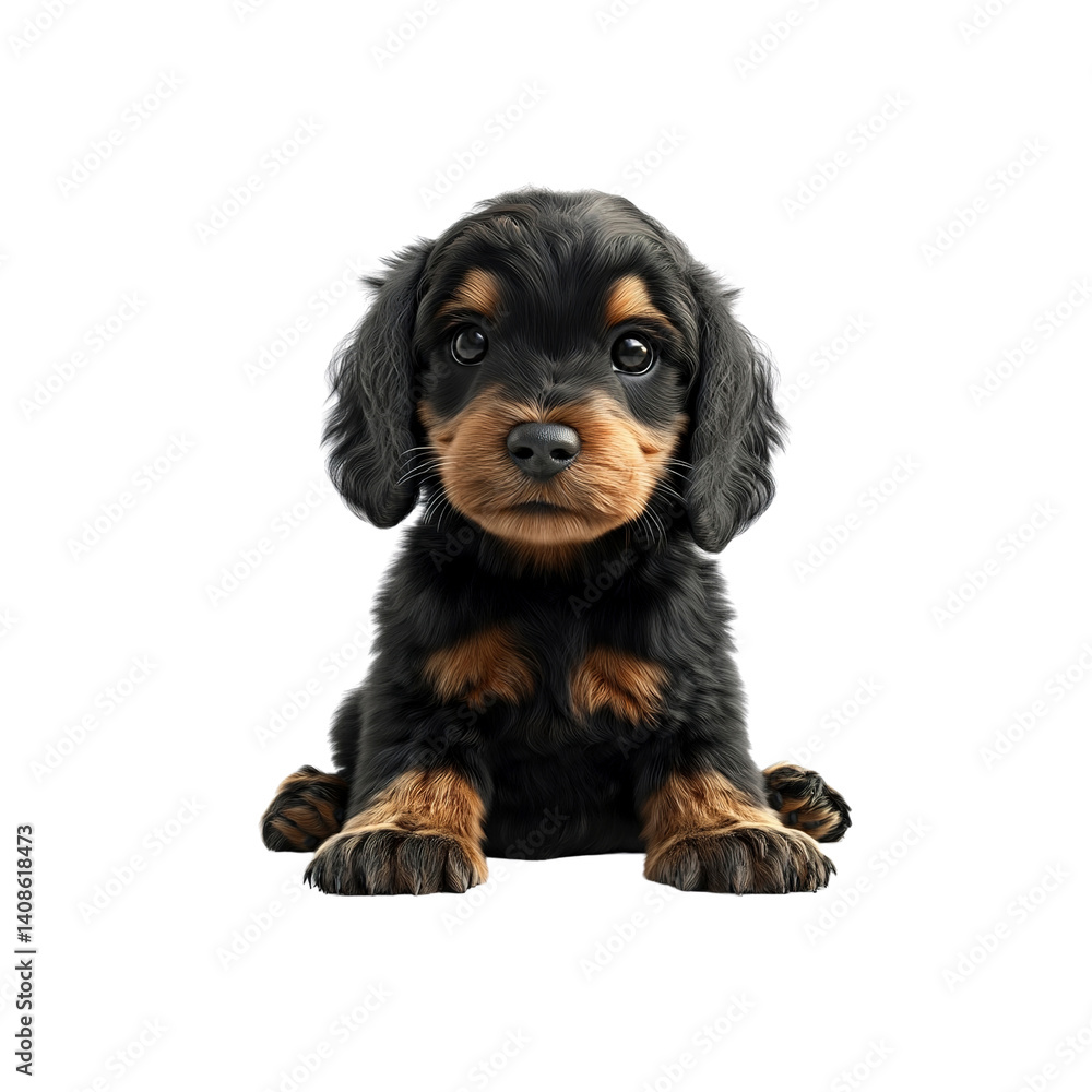 Adorable Black and Tan Dachshund Puppy Sitting Adorable Black and Tan Dachshund Puppy Sitting