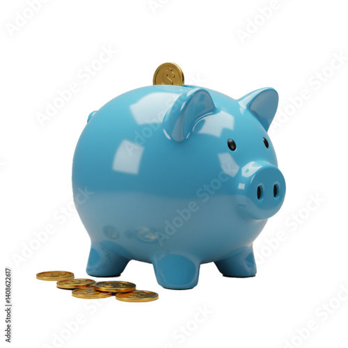 piggy bank and money coin savings isolated on white background 