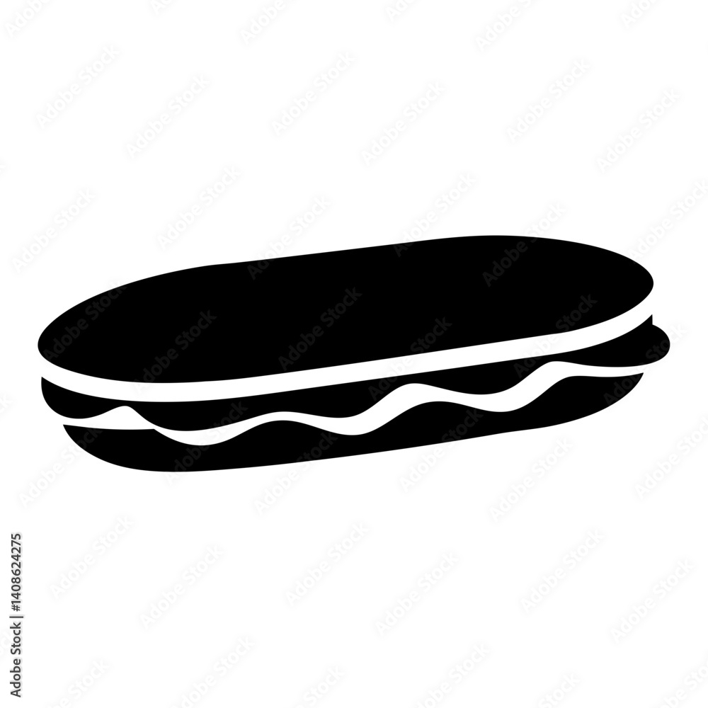 Fototapeta premium A Simple Black and White Icon of a Delicious Hot Dog in a Bun with Condiments