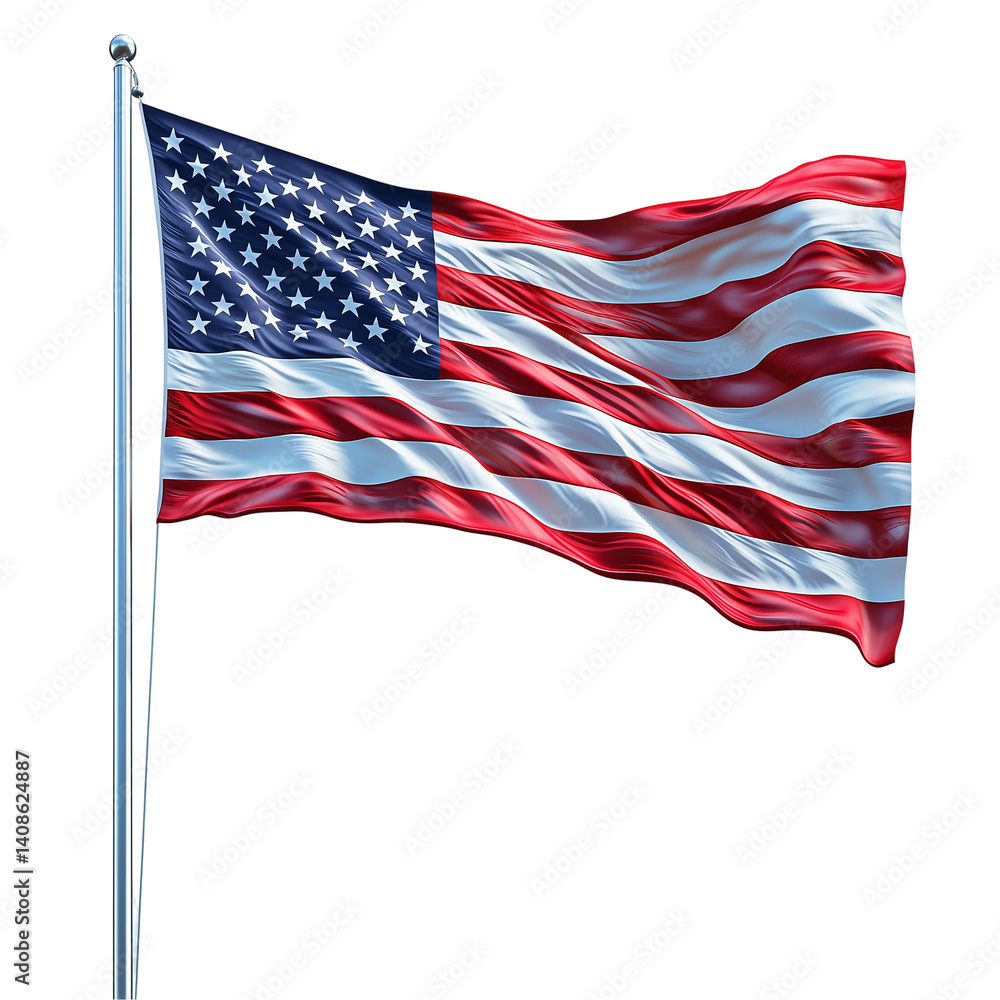 Obraz premium American flag waving usa patriotic symbol of united states of america isolated on transparent background, png