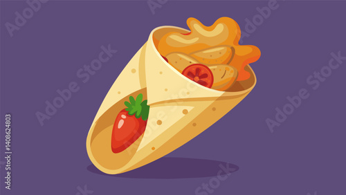 A warm tortilla wrapped around tender shreds of chicken and a generous helping of creamy y pepian sauce.. Vector illustration