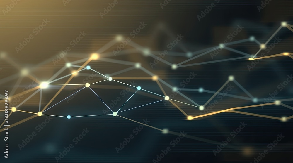 Obraz premium Glowing lines and nodes create an abstract representation of a digital network showcasing connections in a mesmerizing display of technology at dusk