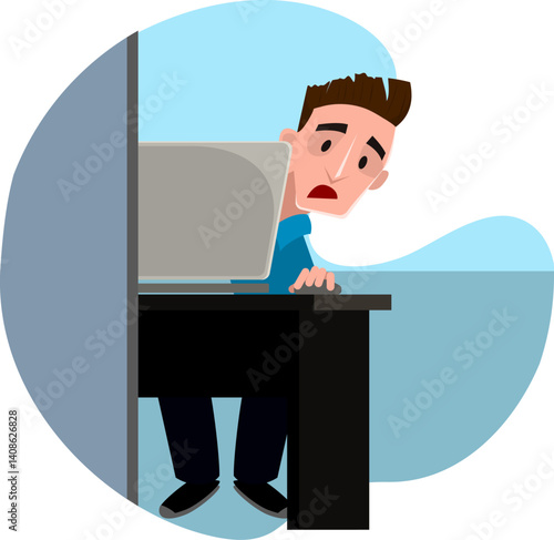 Shocked man overhearing gossip at work