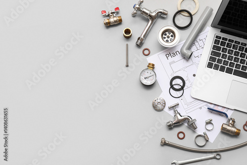 Set of plumber's items with...