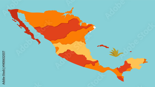 In Central America a large proportion of the region is in orange indicating a high level of food insecurity likely due to the effects of natural disasters and political. Vector illustration