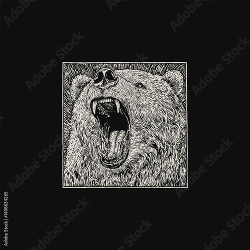 Powerful grizzly bear roar design vector template illustration