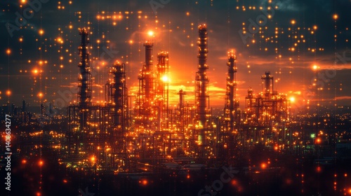 Wallpaper Mural Illuminated Refinery at Sunset: A Symphony of Industry and Light Torontodigital.ca