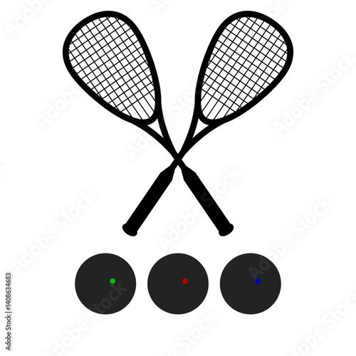 Black Squash Racket with Three Balls Vector