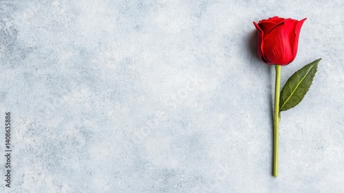 Single Red Rose on Gray Textured Background