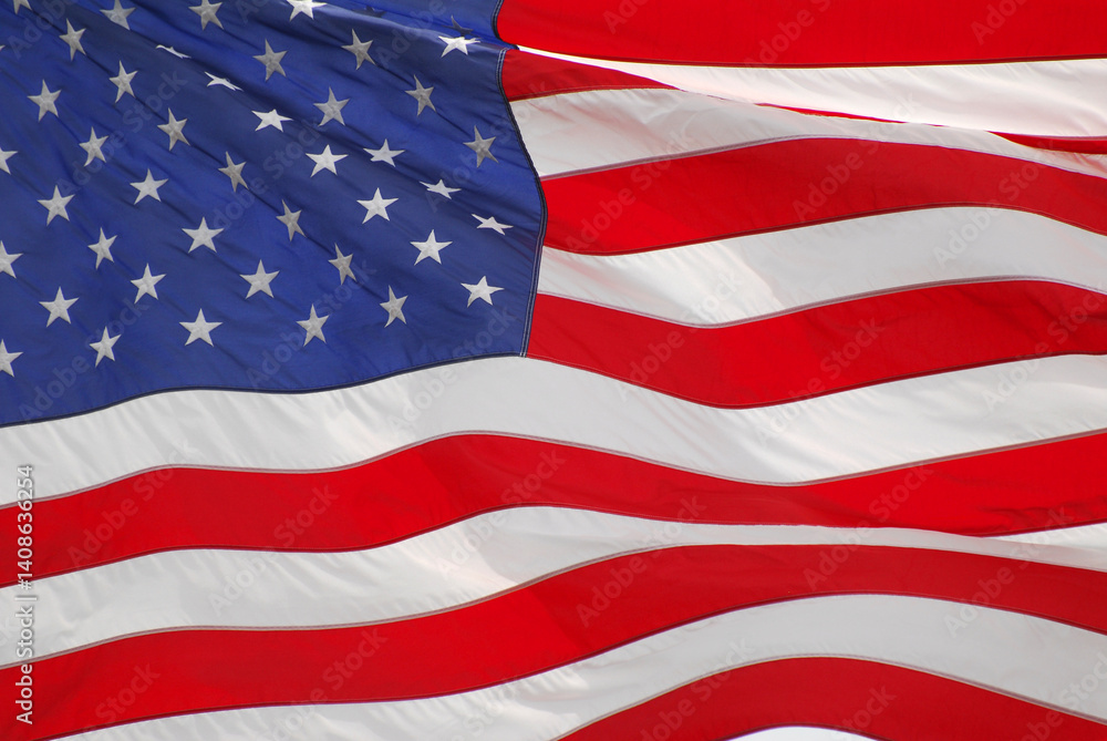Fototapeta premium close up on waving USA flag 