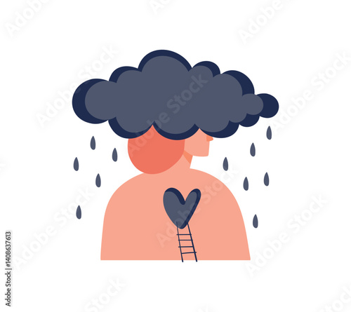 Childhood psychological trauma concept, depressed woman with sad thoughts, unhappy love, failed relationship, divorce. Abstract Flat vector illustration.
