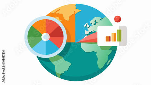 A pie chart showcasing the proportion of international vs. domestic tourists in a given location.. Vector illustration