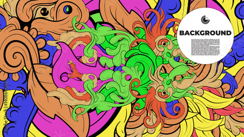 Playful Cartoon Monster Character with Tentacles, Eyes, Feathers, and Leaves – Fun Fantasy Wallpaper Design