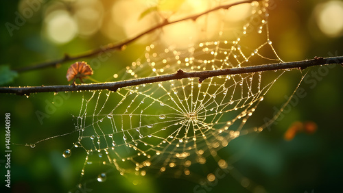 Glistening Spider Web in Morning Light