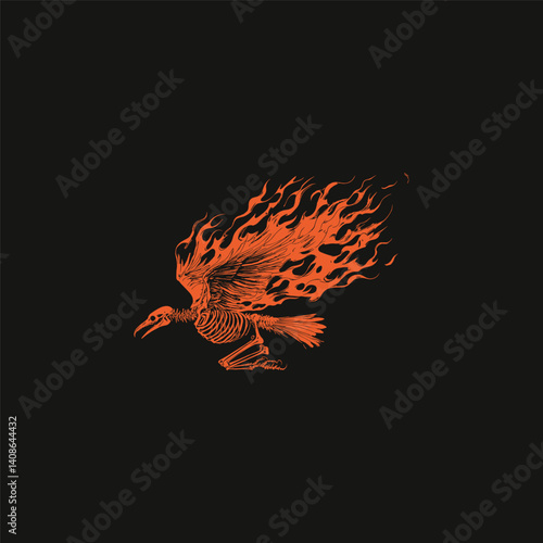 Ravens skeleton flames design vector template illustration