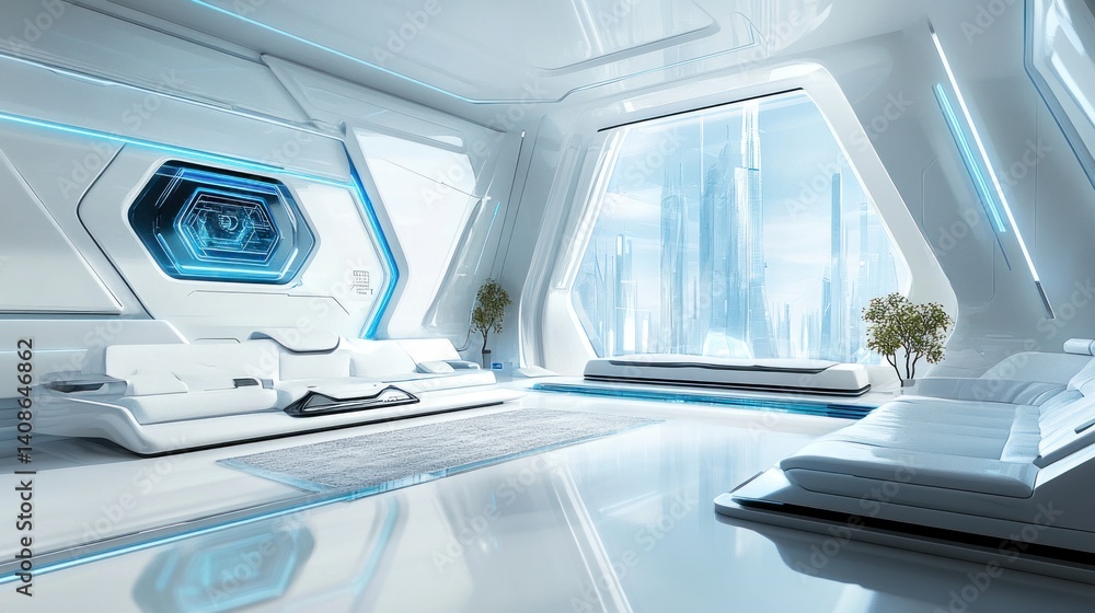 Fototapeta premium Futuristic Apartment with Panoramic City View
