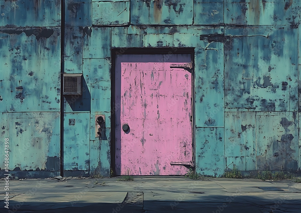 Naklejka premium Urban Pink Door, Industrial Wall