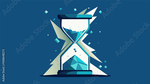 A shattered hourglass with data seeping through the cracks like sand.. Vector illustration