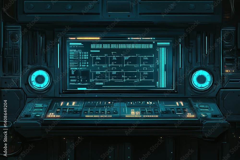 Futuristic technology dashboard with glowing blue lines and digital interface elements on dark background with neon highlights. Abstract tech concept. Futuristic technology dashboard with glowing blue lines and digital interface elements on dark background with neon highlights. Abstract tech concept.