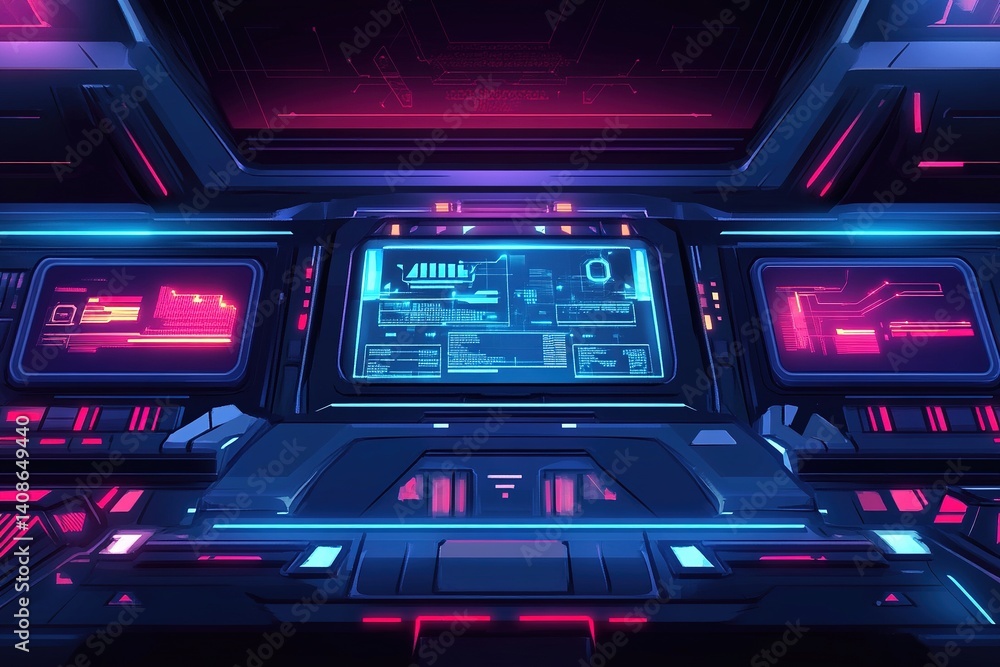 Futuristic technology dashboard with glowing blue lines and digital interface elements on dark background with neon highlights. Abstract tech concept. Futuristic technology dashboard with glowing blue lines and digital interface elements on dark background with neon highlights. Abstract tech concept.
