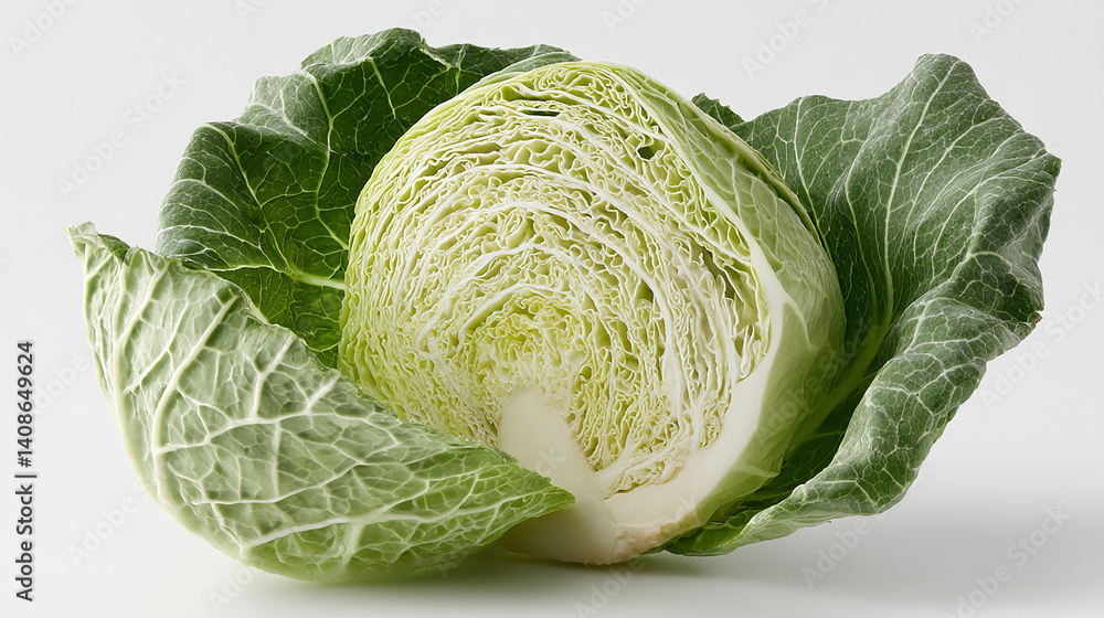 Obraz premium Cabbage half with tight layers on a clean white background