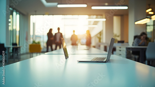 Cozy Office Scene with Laptops and Sunlight