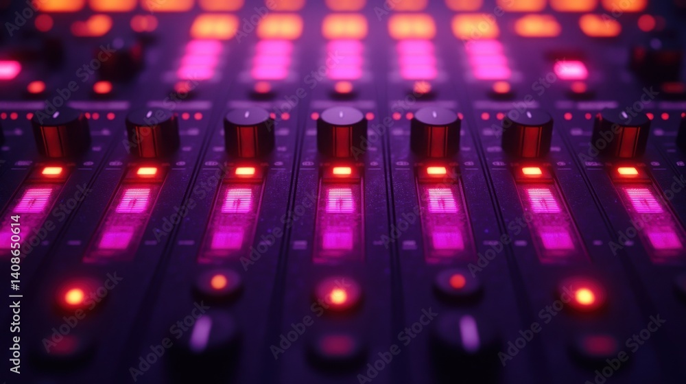 Professional audio mixing console with illuminated controls Professional audio mixing console with illuminated controls