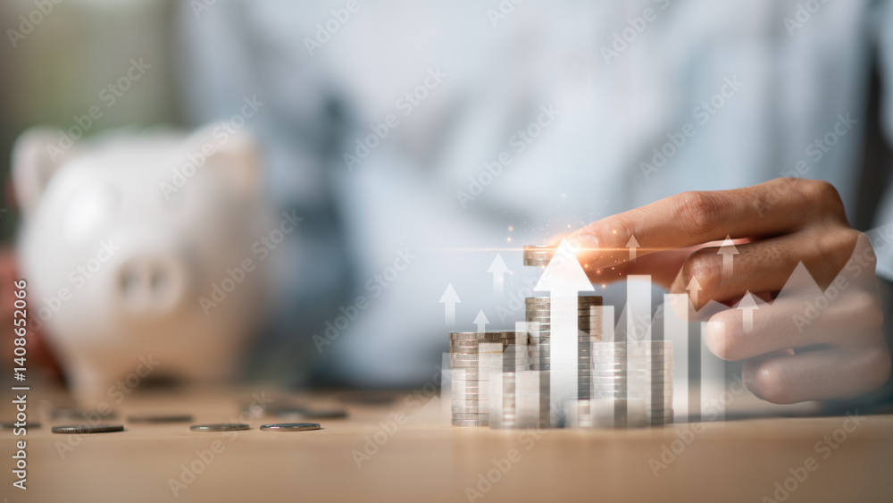 financial concept and saving money ,investment savings ,Planning savings for future ,retirement fund ,financial preparation ,future risk management ,Piggy bank savings ,finance accounting