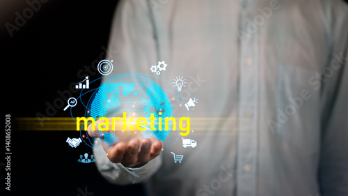 Obraz na płótnie analyze marketing strategies, modern marketing business ideas, use online technologies and advertising through websites and media, to plan future growth ,Setting business goals w salonie