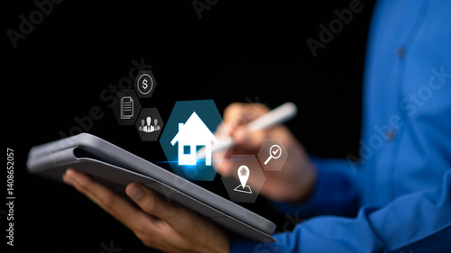 Obraz na płótnie Investment loan approval concepts to build residential homes,real estate business, appraisal of property value,Finding a location to invest in real estate,Investment in real estate,houses and land w salonie