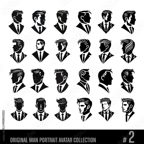 Original man portraits, avatars, black and white vector collection No 2