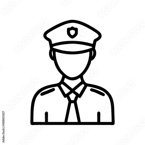 Outline of a uniformed police officer icon for law enforcement apps, public safety materials, security company branding, or authority-related content