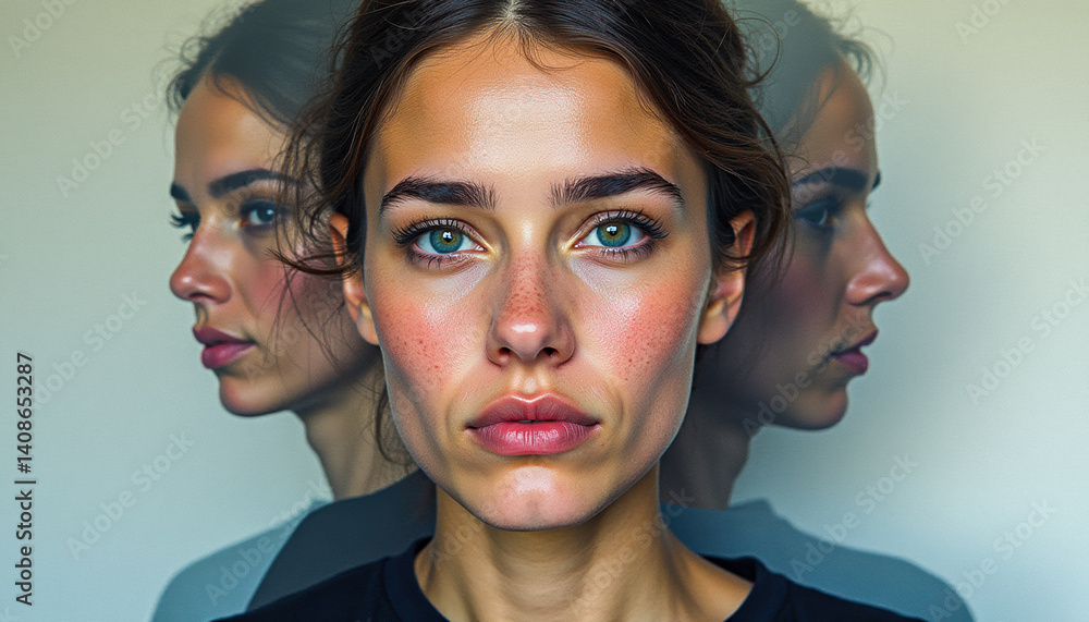 Central face surrounded by others to illustrate deepfakes and digital identity theft. Symbolic of AI deception, impersonation, and online privacy concerns.