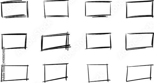 Set of doodle handdrawn highlight rectangles. Hand drawn ink frame collection. Rough sketch rectangle borders set. Collection of marker, pencil, or pen sketch elements of squares and marks transparent