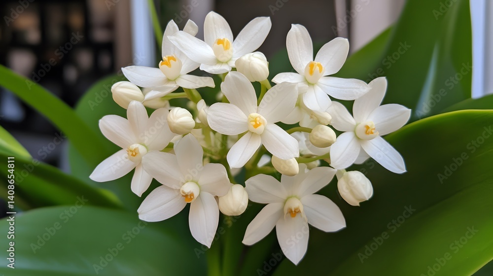 Obraz premium Beautiful White Orchid Cluster Close Up Bloom