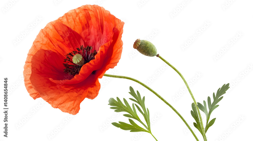 A red poppy flower swaying isolated on white A red poppy flower swaying isolated on white
