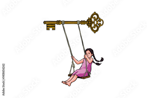 Key colored illustration combined with a child's swing