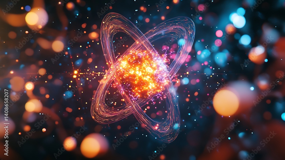 Glowing atom, energy, particle, cosmic, bokeh, abstract, science, background, illustration, digital art Glowing atom, energy, particle, cosmic, bokeh, abstract, science, background, illustration, digital art