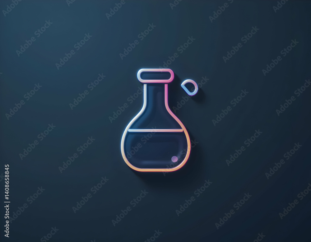 Neon Chemistry Flask Icon on a Dark Background Neon Chemistry Flask Icon on a Dark Background