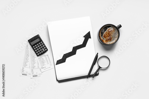 Notebook with arrow, calcul...