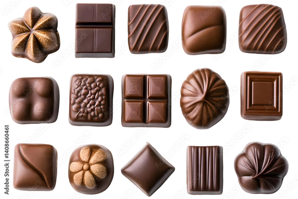 Isolated Assorted Chocolate Candies on Transparent Background Photo Isolated Assorted Chocolate Candies on Transparent Background Photo